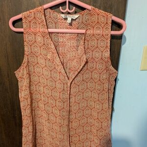 Bobeau Orange and White Patterned Top